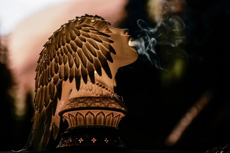 帶羽毛紋理和光線效果的 Filomela 女神局部